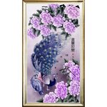 ชุดภาพติดคริสตัลกลม ลายนาฬิกานกยูงคู่โบตั๋นม่วง ( งานติดเต็มภาพ ) ขนาด 35*65 ซม. คริสตัลกลม 40 สี ตัวเรือนนาฬิกา อุปกรณ์ครบชุด