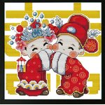 ชุดภาพติดคริสตัลกลม ลายเด็กจีนน้อยอวยพรมงคล (งานติดเต็มภาพ) ขนาด 40*40 ซม. คริสตัลกลม 29 สี อุปกรณ์ครบชุด