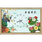 ชุดภาพติดคริสตัลกลม ลายนาฬิกานกยูงมงคล ติดเต็มภาพ ขนาด 54*38 ซม ผ้าแคนวาสพิมพ์ลาย+คริสตัลกลม 33 สี ต้วเรือนนาฬิกา อุปกรณ์ครบชุด