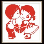 ชุดปักครอสติช ลายคู่รัก ขนาด 43*43 ซม.ผ้าครอสติช 11CTพิมพ์ลายปักบนผ้า+ไหมคอตตอน สีแดง+เข็ม