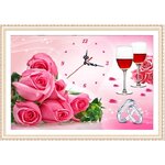 ภาพติดคริสตัลกลม ลายนาฬิกาช่อกุหลาบ ติดเต็มภาพ ขนาด 60*40 ซม.คริสตัลกลม 27 สี เรือนนาฬิกา อุปกรณ์ครบชุด