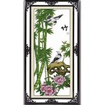 ชุดปักครอสติช ลายนกน้อยกับต้นไผ่ (ปักครั้งละ 3 เส้นเล็ก) ขนาด 40*95 ซม ผ้าครอสติช 11CTพิมพ์ลายปักบนผ้า ไหมคอตตอน 27 สี ผังลาย เข็ม