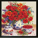 ชุดภาพติดคริสตัลกลม ลายแจกันดอกไม้น้อย (งานติดเต็มภาพ) ขนาด 40*40 ซม. ผ้าแคนวาสลงผังลายเต็ม คริสตัลกลม 36 สี อุปกรณ์ครบชุด