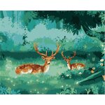 CG3809 ภาพระบายสีตามตัวเลข "กวางในป่าเขียว"