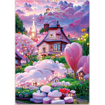 ชุดปักครอสติช ลายบ้านสวยในม่านเมฆ (งานปักเต็มลาย ไม่มีเดินเส้น) ปักครั้งละ 3 เส้นเล็ก ขนาด 52*65 ซม.ผ้าครอสติช 11CT พิมพ์ลายปักบนผ้า ไหมคอตตอน 40 สี ผังลาย เข็ม