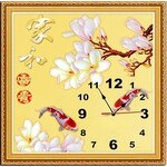 ชุดภาพติดคริสตัลกลม ลายนาฬิกาปลาคราฟคู่แมกโนเลีย (งานติดเต็มภาพ) ขนาดใหญ่ 60*60 ซม. คริสตัลกลม 17 สี ตัวเรือนนาฬิกา ฟรีคริสตัลกุหลาบ