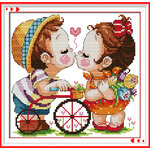 ชุดปักครอสติช ลายจักรยานคู่รัก ขนาด 33*28 ซม.ผ้าครอสติช 11CTพิมพ์ลายปักบนผ้า ไหมคอตตอน 23 สี ผังลาย เข็ม