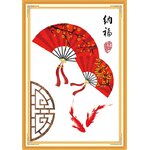 ชุดปักครอสติช ลายปลาคู่พัดคู่ ขนาด 50*70 ซม.ผ้าครอสติช 11CTพิมพ์ลายปักบนผ้า ไหมคอตตอน 12 สี ผังลาย เข็ม