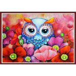 ชุดภาพติดคริสตัลกลม ลายนกฮูกน้อยกับดอกไม้ (งานติดเต็มภาพ) ขนาด 50*36 ซม.คริสตัลกลม 34 สี อุปกรณ์ครบชุด