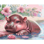 RC023 ภาพระบายสีตามตัวเลข "ฮิปโปน้อยเล่นน้ำ"