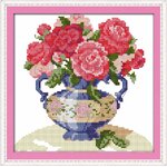 ชุดปักครอสติช ลายแจกันดอกโบตั๋น ขนาด 28*27 ซม.ผ้าครอสติช 11CTพิมพ์ลายปักบนผ้า ไหมคอตตอน 18 สี ผังลาย เข็ม