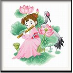 ชุดปักครอสติช ลายหญิงสาว กระเรียน ดอกบัว ขนาด 50*50 ซม.ผ้าครอสติช 11CTพิมพ์ลายปักบนผ้า ไหมคอตตอน 47 สี ผังลาย เข็ม