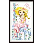 ชุดปักครอสติช ลายสาวน้อยนั่งริมระเบียง ขนาด 42*73 ซม.ผ้าครอสติช 11CTพิมพ์ลายปักบนผ้า ไหมคอตตอน 39 สี ผังลาย เข็ม