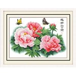 ชุดปักครอสติช ลายดอกโบตั๋น ขนาด ขนาด 62*46 ซม.ผ้าครอสติช 11CTพิมพ์ลายปักบนผ้า+ไหมคอตตอน 27 สี+ผังลาย+เข็ม