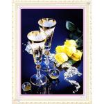 ชุดปักครอสติช ลายช่อกุหลาบเหลืองคู่แก้วแชมเปญ (งานปักเต็มลาย) ขนาด 55*61 ซม.ผ้าครอสติช 11CTพิมพ์ลายปักเต็มลายผ้า ไหมคอตตอน 58 สี ผังลาย