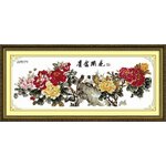 ชุดปักครอสติช ลายนกคู่ในสวนโบตั๋น ขนาด 127*54 ซม.ผ้าครอสติช 11CTพิมพ์ลายปักบนผ้า+ไหมคอตตอน 50 สี+ผังลาย+เข็ม