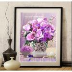 ครอสติสคริสตัลรูปแจกันดอกไม้โทนม่วงคลาสิค (เพชรเม็ดกลมติดเต็มแผ่น)