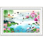 ชุดภาพติดคริสตัลกลม ลายนาฬิกานกกระเรียนคู่ในสวนไม้มงคล ( งานติดเต็มภาพ ) ขนาด 50*35 ซม. คริสตัลกลม 31 สี ( มีตัวเรือนนาฬิกา ) อุปกรณ์ครบชุด