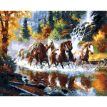 RG8003 ภาพระบายสีตามตัวเลข "ฝูงม้าลุยน้ำ"