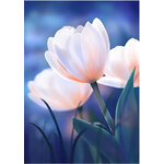 ชุดปักครอสติช ลายช่อทิวลิปขาว (งานปักเต็มลาย ไม่มีเดินเส้น ปักครั้งละ 3 เส้นเล็ก) ขนาด 40*52 ซม.ผ้าครอสติช 11CTพิมพ์ลายปักบนผ้า ไหมคอตตอน 23 สี ผังลาย เข็ม