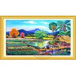 ชุดปักครอสติช ลายวิถีชนบท 4 (งานปักเต็มลาย ไม่มีเดินเส้น ปักครั้งละ 3 เส้นเล็ก) ขนาด 90*60 ซม.ผ้าครอสติช 11CTพิมพ์ลายปักบนผ้า ไหมคอตตอน 64 สี ผังลาย เข็ม