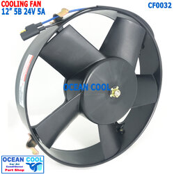 พัดลม ขนาด 12นิ้ว 5ใบ 24v 5A CF0032 John Chuan เเท้ Cooling Fan 12" 5B 3200-24 มอเตอร์พัดลมแอร์ เป่าแผงแอร์ ระบายความร้อน พัดลมหม้อน้ำ อะไหล่ แอร์ รถยนต์
