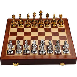 ชุดหมากรุกสากลไม้พับ (ตัวZinc Alloy สีgold & silver) Wooden Chess Set