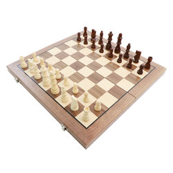 ชุดหมากรุกสากลไม้walnut+maple (แม่เหล็ก) Gold Knight Wooden Chess Set 5