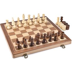 ชุดหมากรุกสากลไม้walnut+maple 2in1 German Knight Staunton Wooden Chess Set 5