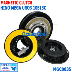 คลัชคอมแอร์ ฮีโน่ เมก้า Euro 3 MGC0035 10S13C ร่องสายพาน ร่อง A ลูกปืนมู่เล่ NSK แท้ Magnetic Clutch hino mega euro3 ชุดหน้าคลัชคอมแอร์ อะไหล่ แอร์ รถยนต์