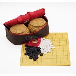 ชุดหมากล้อมพกพา (กระดานไม้บาง5mm-9/13เส้น+เม็ดเมลามีน+โถลายหวาย+กระเป๋า)