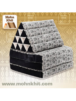 หมอนสามเหลี่ยมลายช้างไทยน้ำตาล 10 ช่องติดเบาะ 3พับ 52x165x30cm// Tri-angle kapok100% Thai elephant patternTraditional Floor Cushions 10 holes with 3 part of mattress.