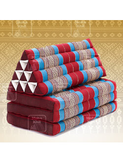 หมอนสามเหลี่ยมใหญ่พิเศษสีฟ้าแดง 10 ช่องติดเบาะ 3 พับ 80x170x38 cm // Large Tri-angle kapok silk 100%Traditional Floor Cushions 10 holes with 3 part of mattress.