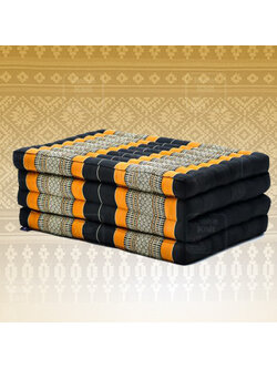 ที่นอนขิด 4 พับใหญ่ลายไทยสีเหลืองขอบดำ 80x180x7Cm , Thai Folding mattresses Our traditional Thai Mattress is hand stuffed with natural kapok.