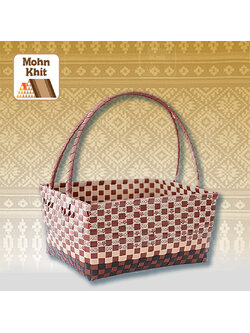 ตระกร้าสานเส้นพลาสติก กระเป๋าสานเส้นพลาสติก ทรงสี่เหลี่ยมไปวัด