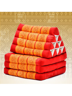 หมอนสามเหลี่ยมฝ้ายขิด 10 ช่องติดเบาะ 3พับ 53x165x30cm// Tri-angle kapok100%Traditional Floor Cushions 10 holes with 3 part of mattress.