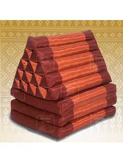 หมอนสามเหลี่ยม"ผ้าไหมสีหมากสุก"15 ช่องติดเบาะ3 พับ55x180x36Cm Tri-angle kapok silk 100%Traditional Floor Cushions 15 holes with 3 part of mattress.