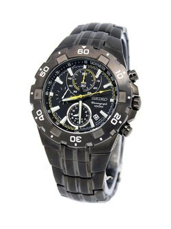 Seiko Men's SNAD37 Stainless Steel Chronograph Alarm Watch - Black Dial