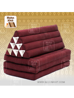 หมอนสามเหลี่ยมใหญ่พิเศษสีพื้นแดง 10 ช่องติดเบาะ 3 พับ 80x170x38 cm // Large Tri-angle kapok silk 100%Traditional Floor Cushions 10 holes with 3 part of mattress.