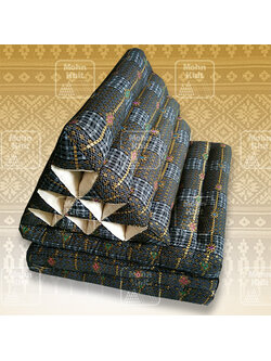 หมอนสามเหลี่ยมผ้าพิมพ์ทอง 10 ช่องติดเบาะ3พับ 53x165x30cm// Tri-angle kapok100%Traditional Floor Cushions 10 holes with 3 part of mattress.