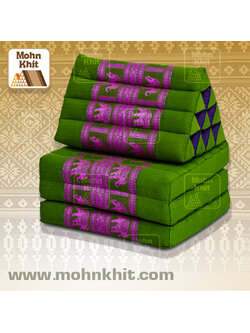 หมอนสามเหลี่ยมลายช้างด้ายทอ 10 ช่องติดเบาะ 3พับ 52x165x30cm// Tri-angle kapok100% tribal pattern Traditional Floor Cushions 10 holes with3 part of mattress.