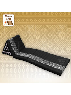 หมอนสามเหลี่ยม 15 ช่องผ้ายีนต์ดำแต่งลายเบาะ 3พับ 55x180x38 cm Tri-angle Khit kapok100%Traditional Floor Cushions 15 holes with 3 part of mattress.