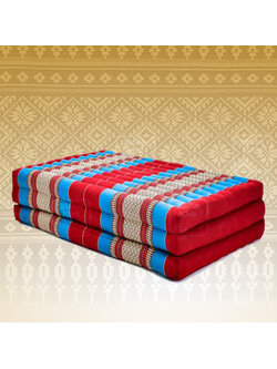 ที่นอนขิด 3 พับลายไทยสีฟ้าแดง ขนาด 110x180x7Cm //Large 3 part mattresses Cotton, kapok