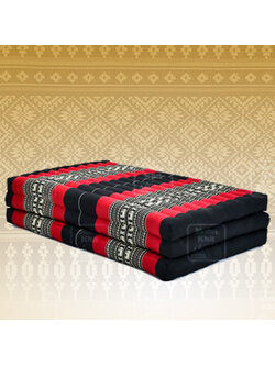 ที่นอนขิด 3 พับลายช้างไทยสีดำแดง ขนาด 110x180x7Cm //Large 3 part mattresses Cotton, kapok