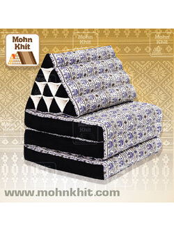 หมอนสามเหลี่ยมลายช้างไทย 10 ช่องติดเบาะ 3พับ 52x165x30cm// Tri-angle kapok100% Thai elephant patternTraditional Floor Cushions 10 holes with 3 part of mattress.