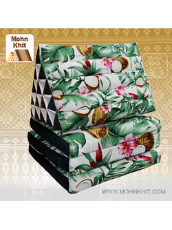 หมอนสามเหลี่ยมลายดอกไม้ป่า 15 ช่องติดเบาะ3 พับ 57cmx180cmx36cm Tri-angle Cotton kapok 100%Traditional Floor Cushions 15 holes with 3 part of mattress. สำเนา