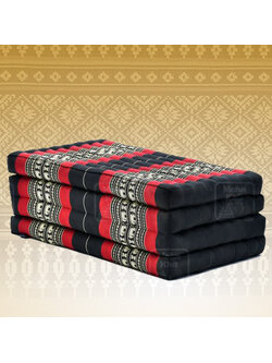 ที่นอนขิด 4 พับใหญ่ลายช้างไทยสีดำแดง 80x180x7Cm , Thai Folding mattresses Our traditional Thai Mattress is hand stuffed with natural kapok.