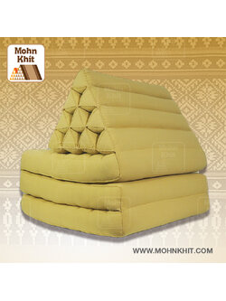 หมอนสามเหลี่ยมเหลืองพาสเทล 10 ช่องติดเบาะ 3พับ 53x200x30cm// Triangle kapok100%Traditional Floor Cushions 10 holes with 3 part of mattress. สำเนา
