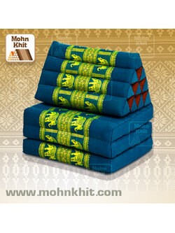 หมอนสามเหลี่ยมลายช้างด้ายทอ 10 ช่องติดเบาะ 3พับ 52x165x30cm// Tri-angle kapok100% tribal pattern Traditional Floor Cushions 10 holes with3 part of mattress.