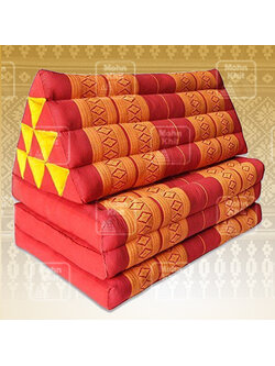 หมอนสามเหลี่ยมใหญ่พิเศษสีส้มเหลือง 10 ช่องติดเบาะ 3 พับ 80x170x38 cm // Large Tri-angle kapok silk 100%Traditional Floor Cushions 10 holes with 3 part of mattress.